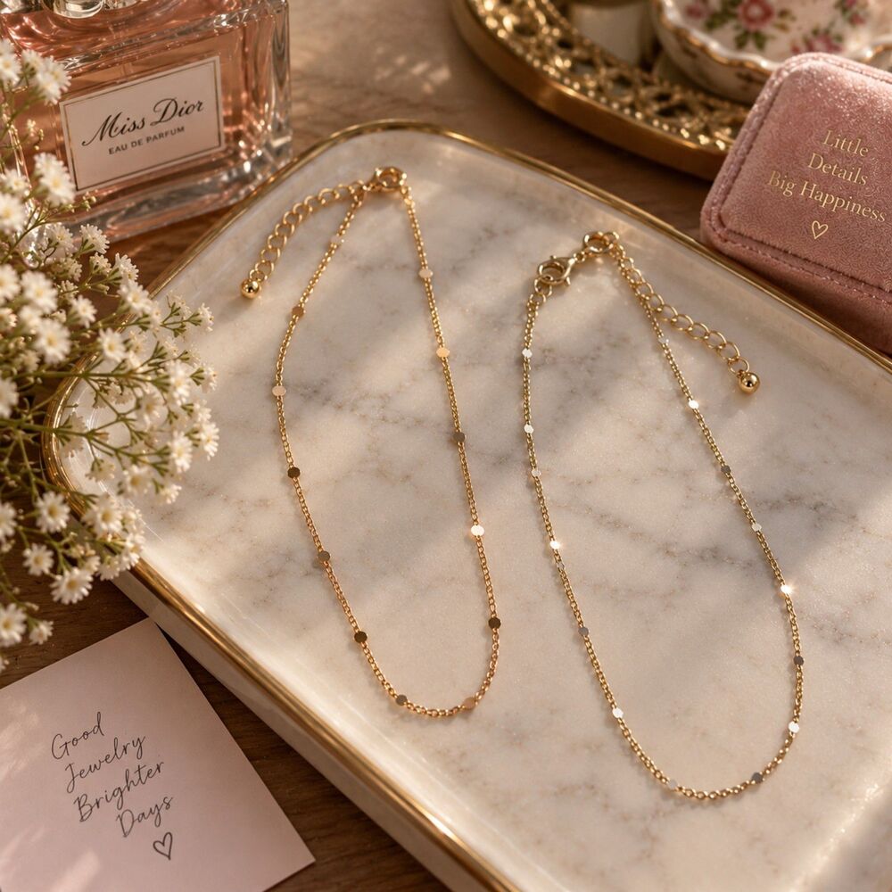 Rose Gold Layered Necklace Set, 2 Dainty Chain Necklaces, Minimalist Jewelry
